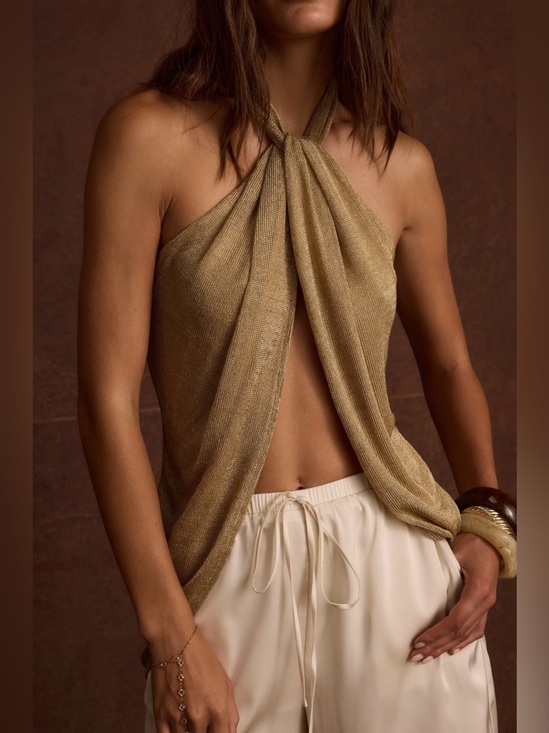 12th Tribe Tops - 12th Tribe Moonlit Kiss Gold Lurex Halter Top